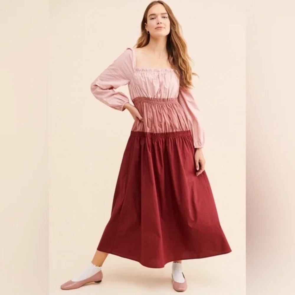 Anthropologie English Factory Colorblock Tiered Maxi Dress